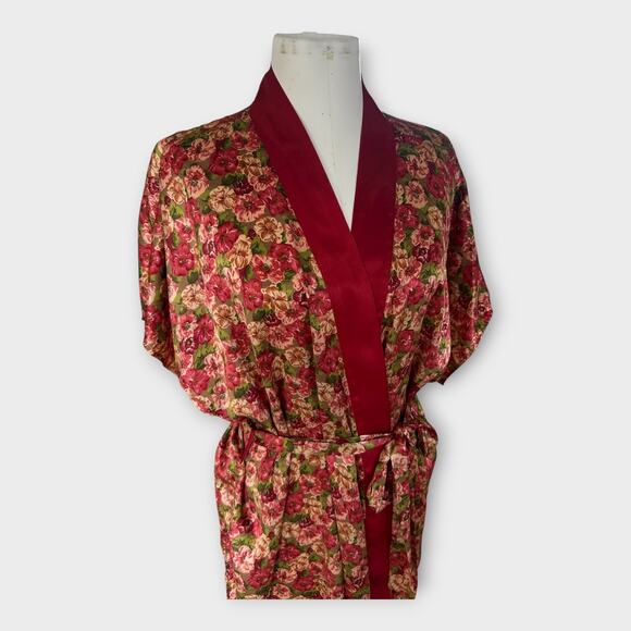 Vintage Pinx Floral Satin Kimono Robe OS Cottagecore Boho Chic Dressing Gown - Picture 7 of 13
